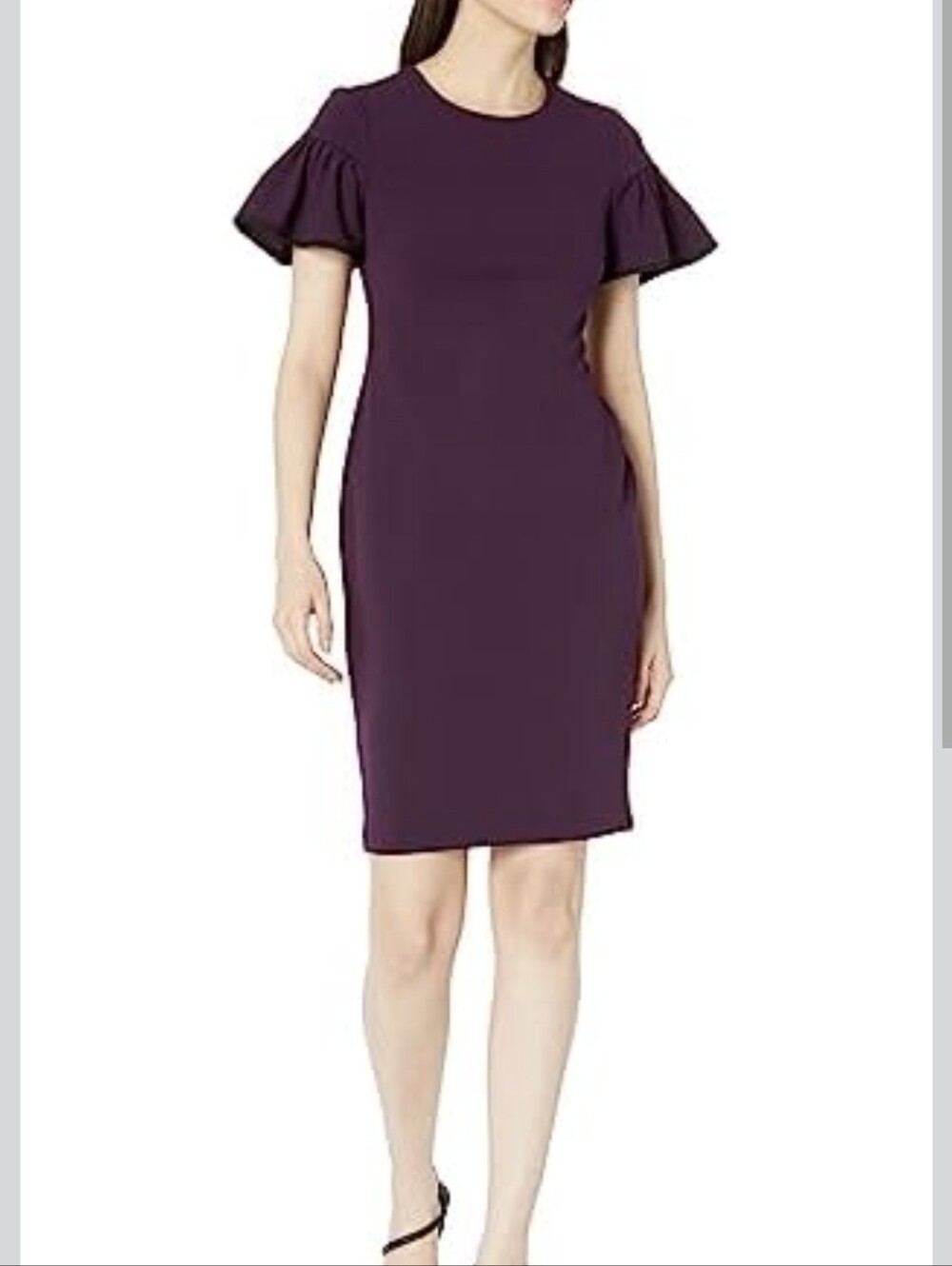 Calvin Klein Ruffle Short-Sleeve Sheath Dress in Deep Plum Sz.10 NWT